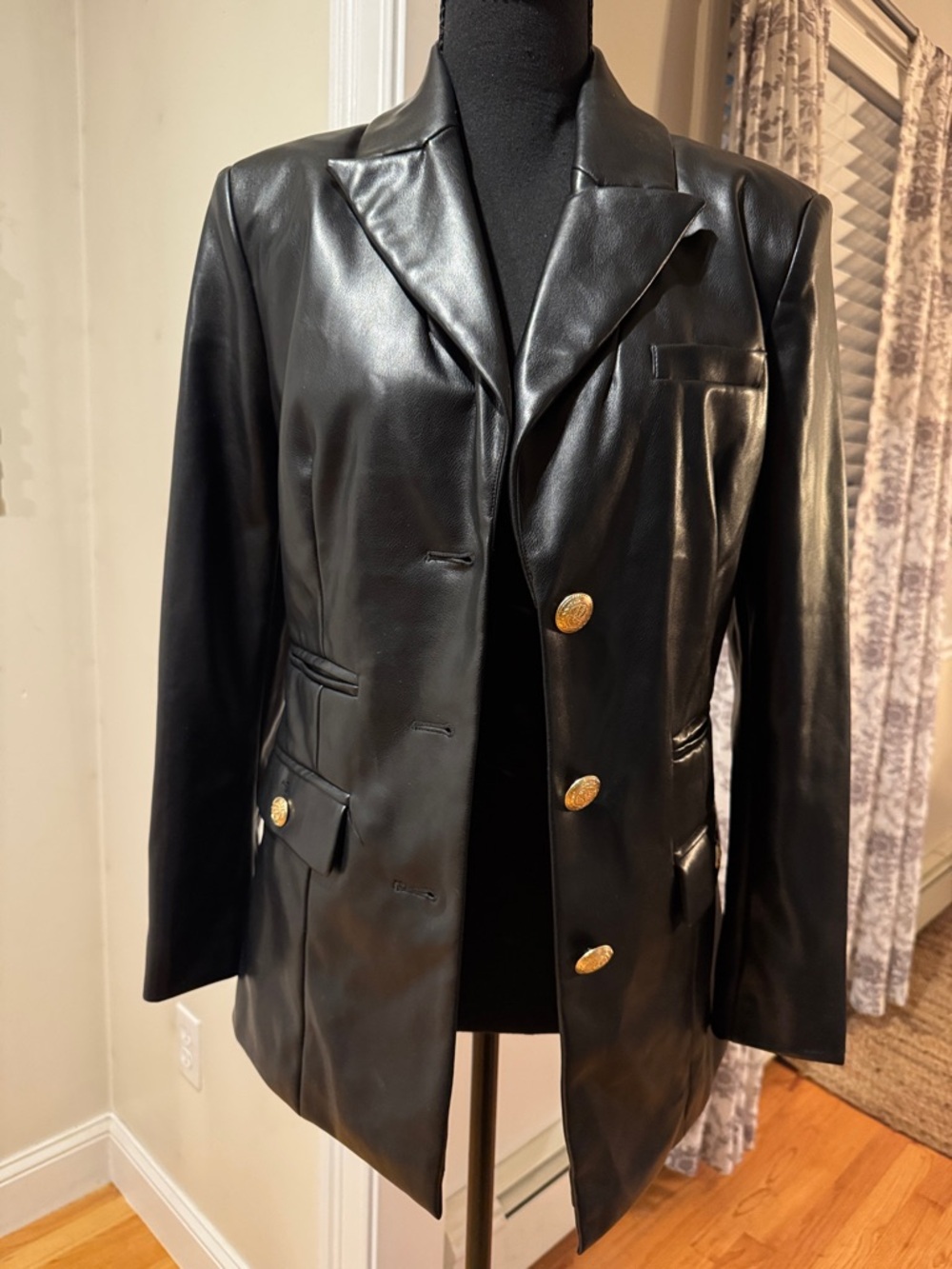 7 For All Mankind Faux Leather Black Blazer Jacket Size Small